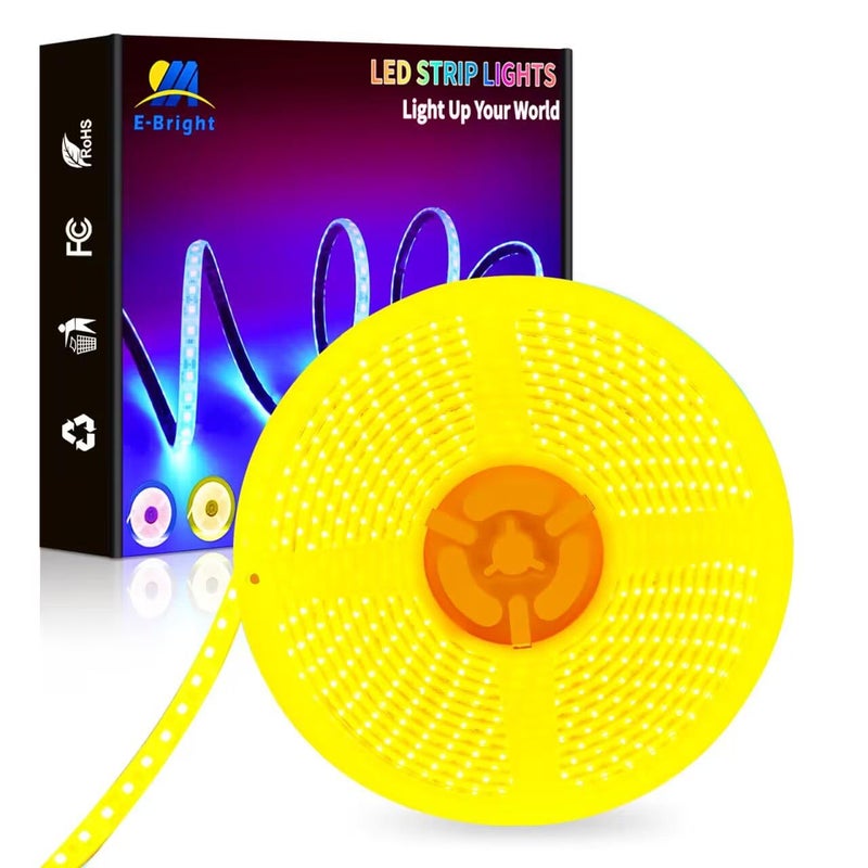 YM EBright YM E-Bright Yellow Led Strip Lights Flexible Waterproof 5M /16.4Ft 600SMD with 12V 5A Power Supply for TV Under Cabinet Bedroom Party Stage Holiday Garden Indoor Outdoor Decoration - Image 1